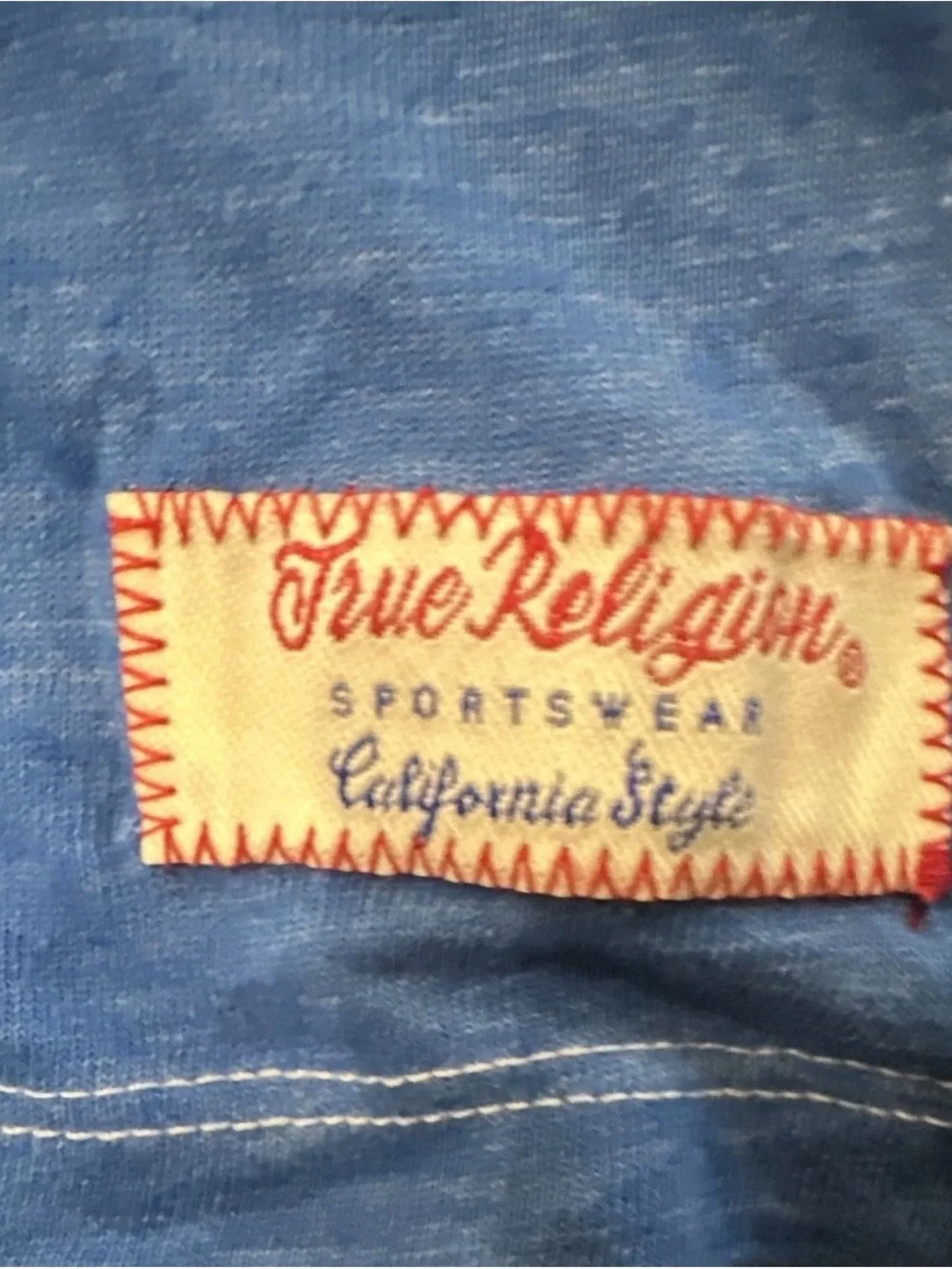 True Religion light blue tee with red-accent label
